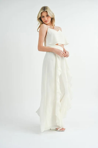 MABLE Crop Cami and Ruffled Wide Leg Pants Set
