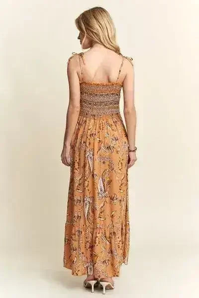 Square Neck Tie Shoulder Dress - Smocked &amp; Floral | Femstylo
