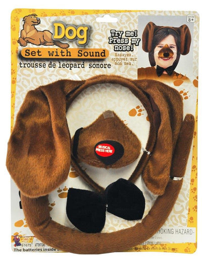 Brown Dog Headband and Nose Ears Bow Tie Set with Sound