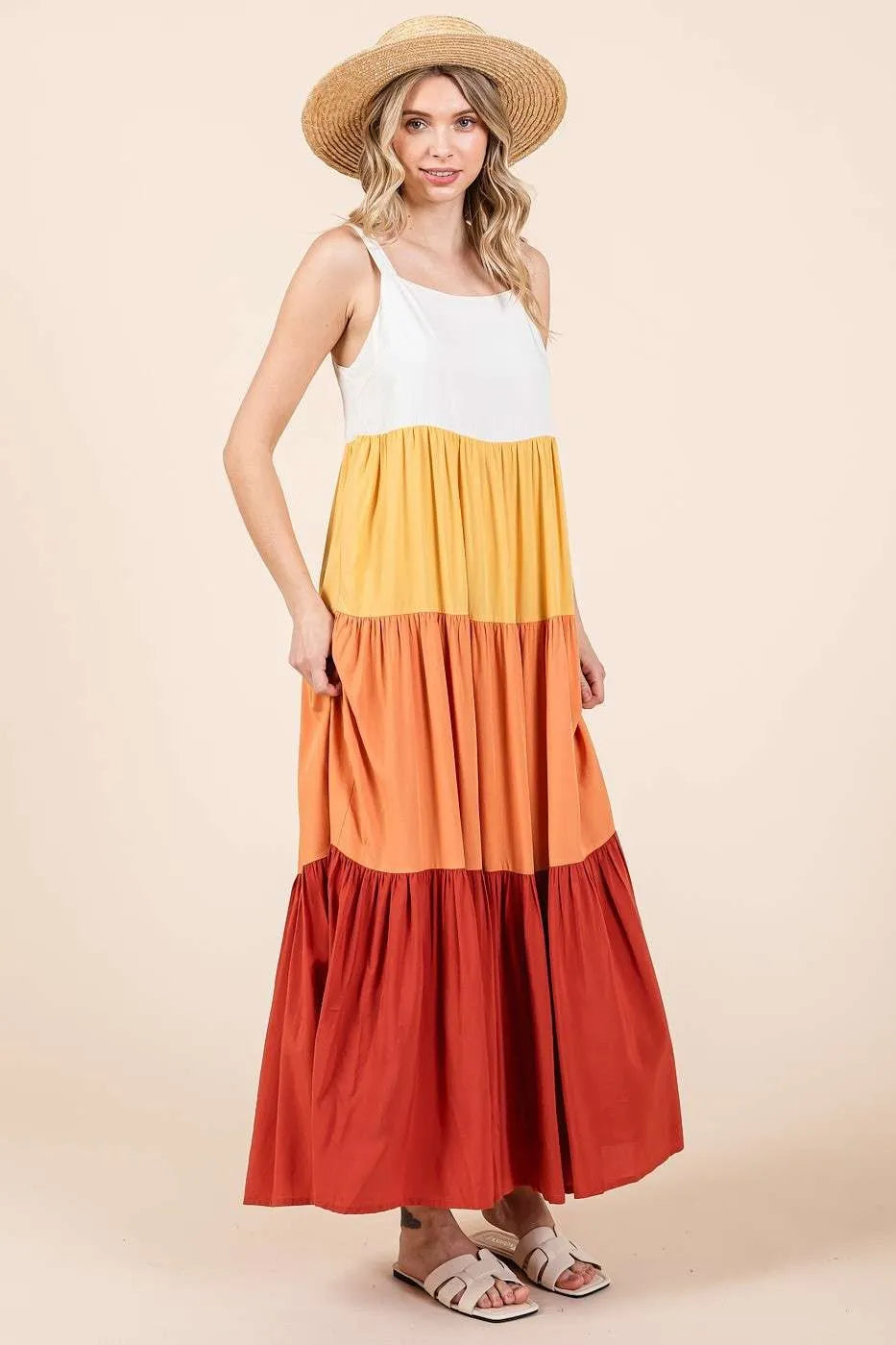Mittoshop Color Block Tiered Pull-On Maxi Dress