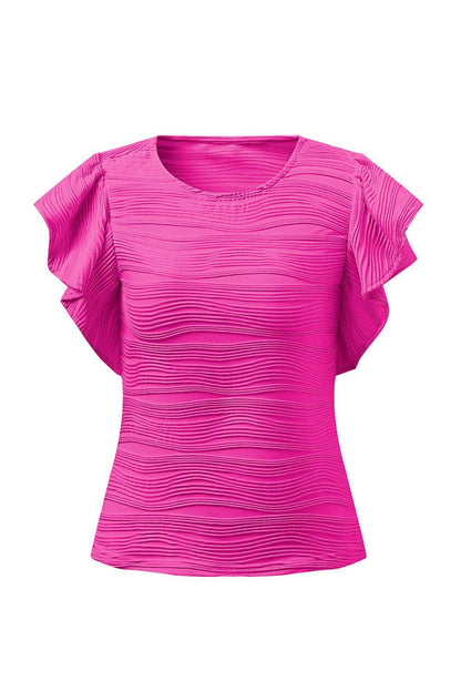 Textured Round Neck Cap Sleeve Top for Casual Style