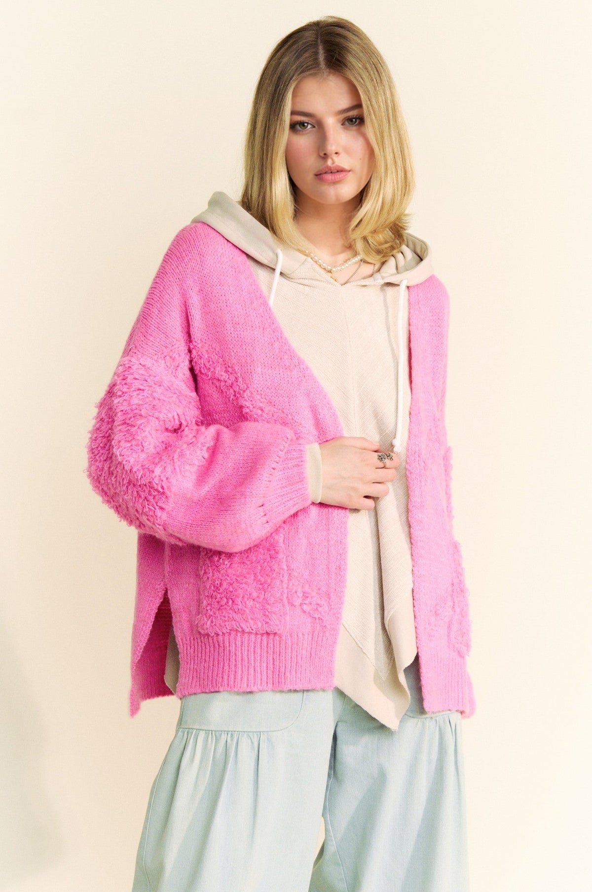 Back To School Sweater - Davi &amp; Dani Side Slit Open Front Long Sleeve Cardigan