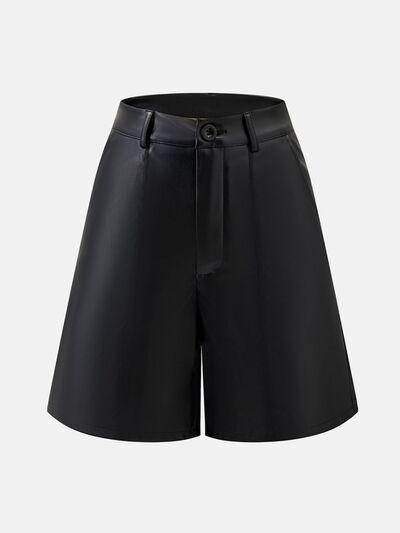 PU Leather High Rise Shorts for Women with Pockets