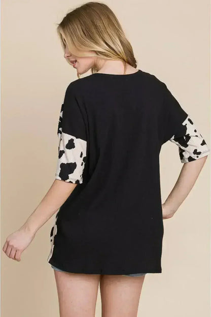 Animal Contrast Ribbed Tee - Edgy Women&
