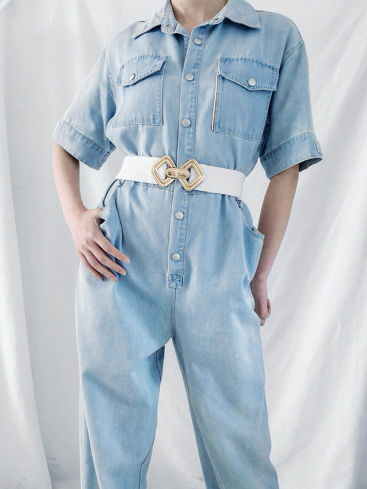 Geometric Buckle Elastic Wide Belt for Stylish Comfort