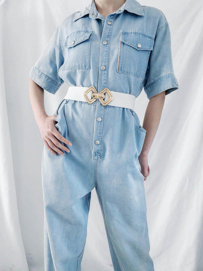 Geometric Buckle Elastic Wide Belt for Stylish Comfort