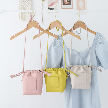 Soft PU Cute Mini Mobile Phone Bag - Fashionable Pleated Shoulder Women&
