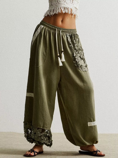 Lace Detail Drawstring Harem Pants
