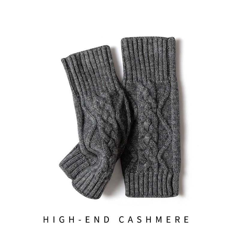 Solid Color Knitted Cashmere Fingerless Gloves