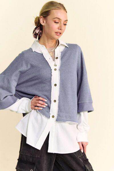 Davi &amp; Dani Faux Layered French Terry Contrast Top Style