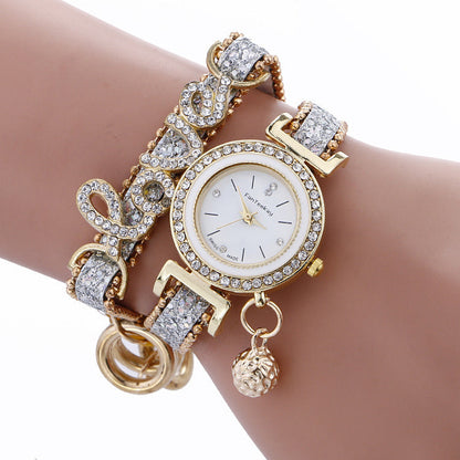Crystal Leather LOVE Bracelet Womens Watch