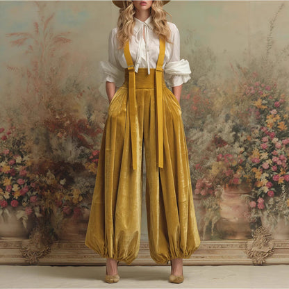 Stylish  Relaxed-fit Velvet Workwear Jumpsuit
