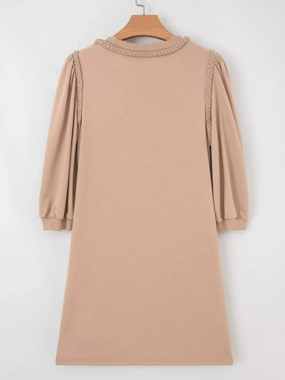 Braided Trim Puff Sleeve Dress
