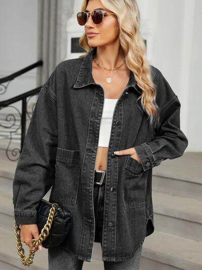 Removable Hood Button Up Long Sleeve Denim Jacket for Women