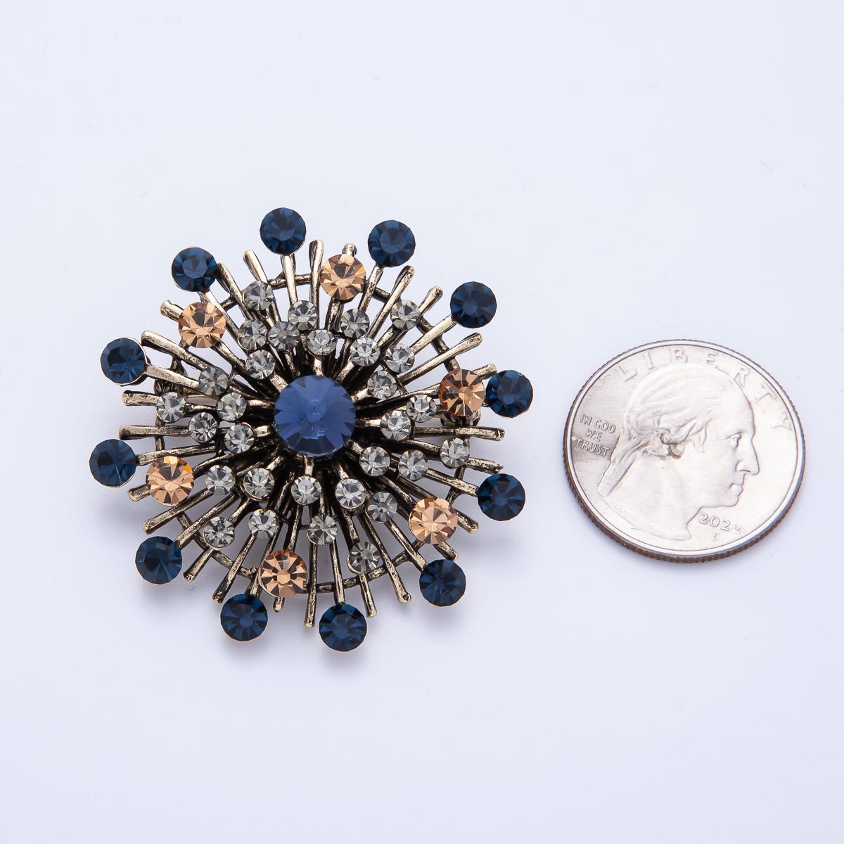 45mm Blue, Black Vintage Antique Sunburst Celestial Brooch Pin | BH-025 BH-026