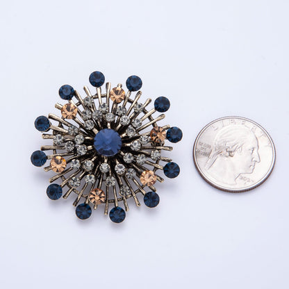 45mm Blue, Black Vintage Antique Sunburst Celestial Brooch Pin | BH-025 BH-026