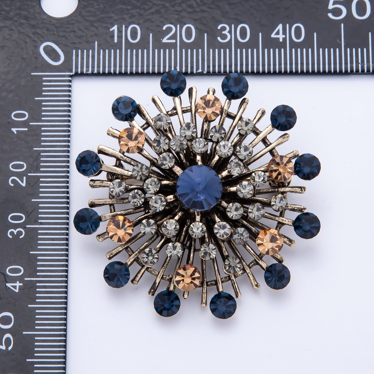 45mm Blue, Black Vintage Antique Sunburst Celestial Brooch Pin | BH-025 BH-026
