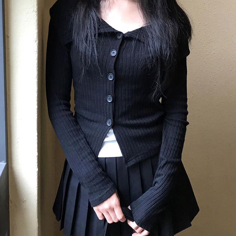 Off-Shoulder Knitted Lapel Cardigan