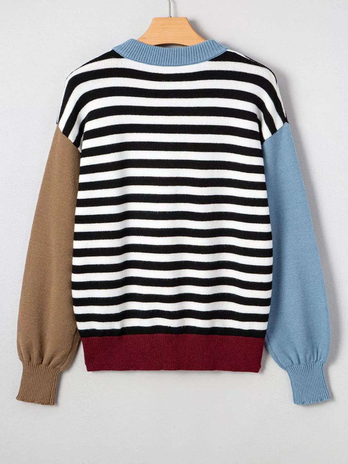 Striped Panels Colorblock Sleeve Sweater