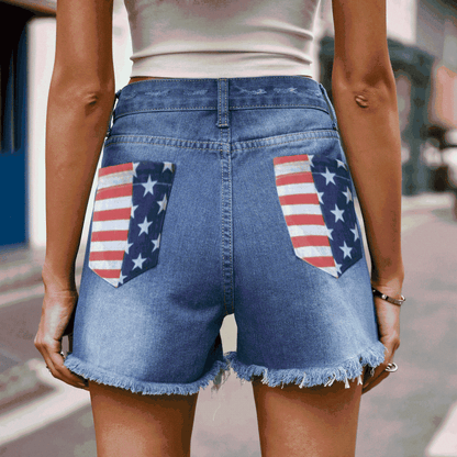 US Flag Distressed Denim Shorts for Chic Casual Style