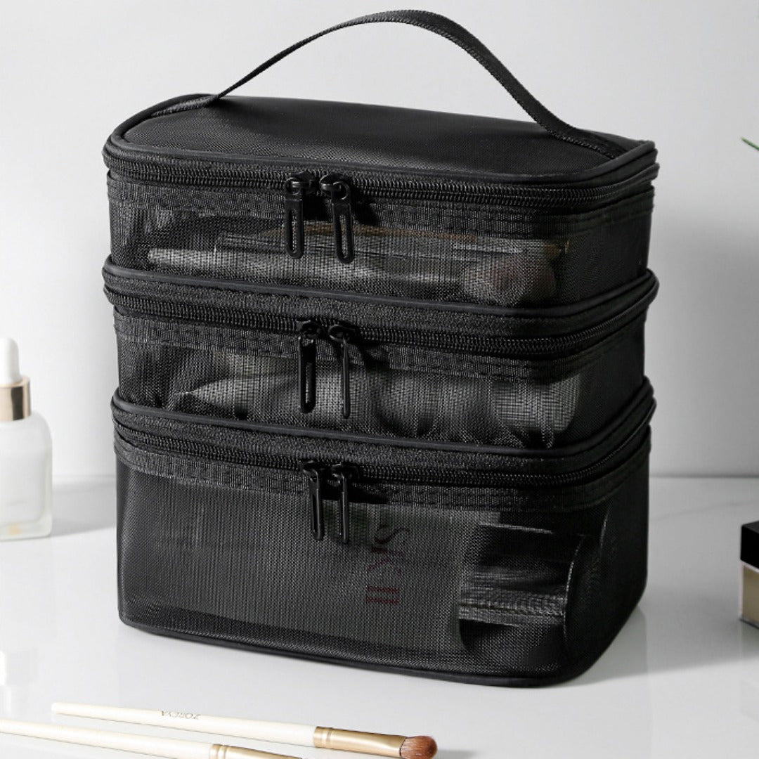 Mesh cosmetic bag, lightweight large capacity three-layer toilet bag, double-layer storage bag, travel mesh bag, tool storage box portable, Mesh ShowerTote Bag,
