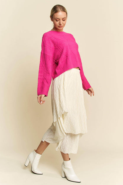 Davi &amp; Dani Diamond Cable Pattern Drop Shoulder Sweater