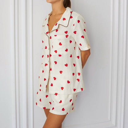 Heart Print Cotton Pajamas Cardigan