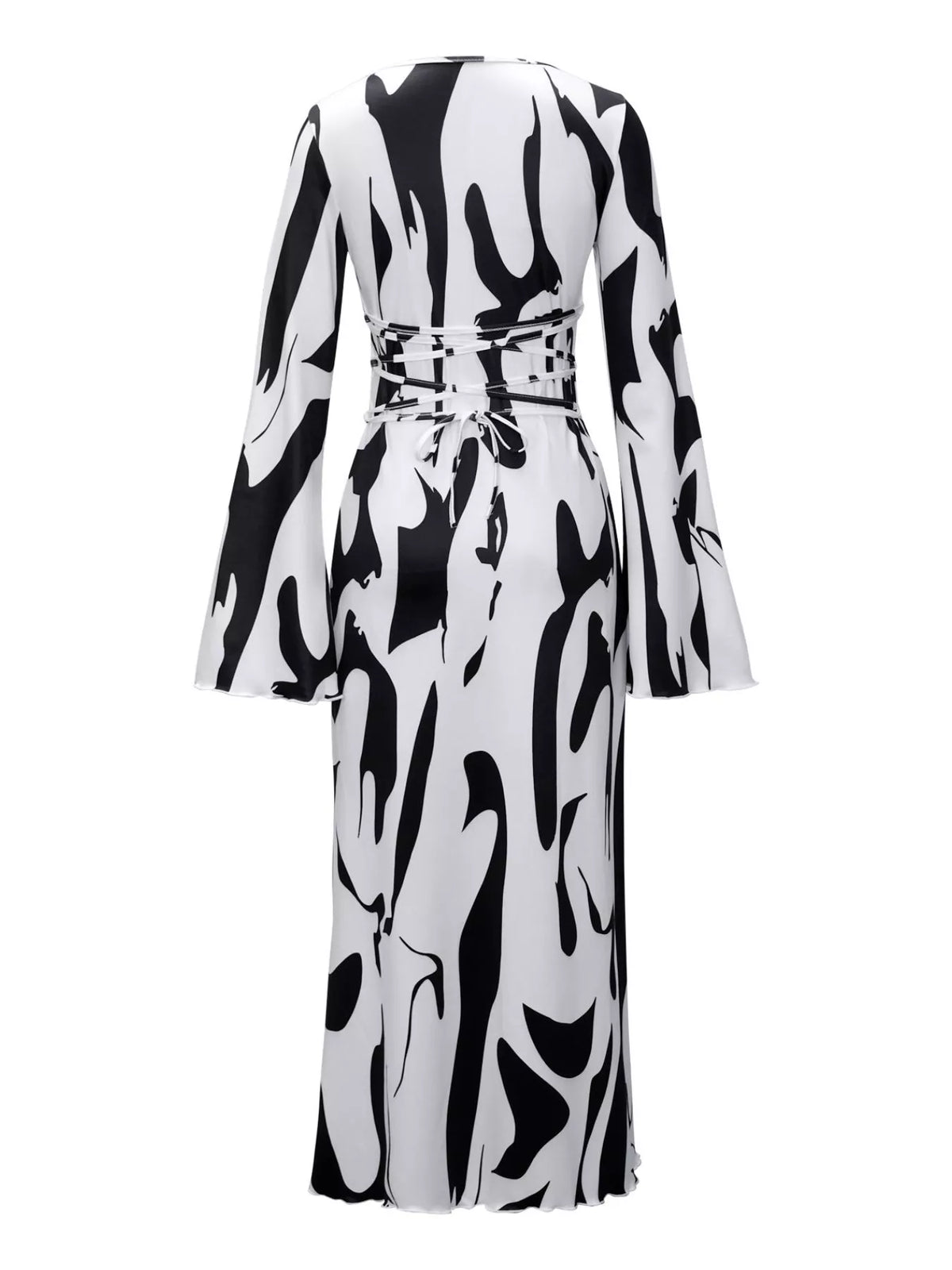 Abstract Print Long Sleeve Maxi Dress