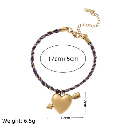 Stainless Steel Heart And Sun Colorful Rope Bracelet