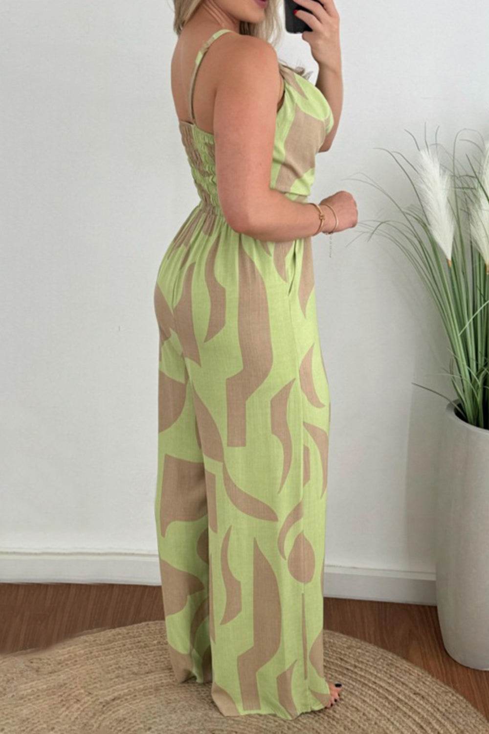Two-Tone Spaghetti Strap Wide Leg Jumpsuit