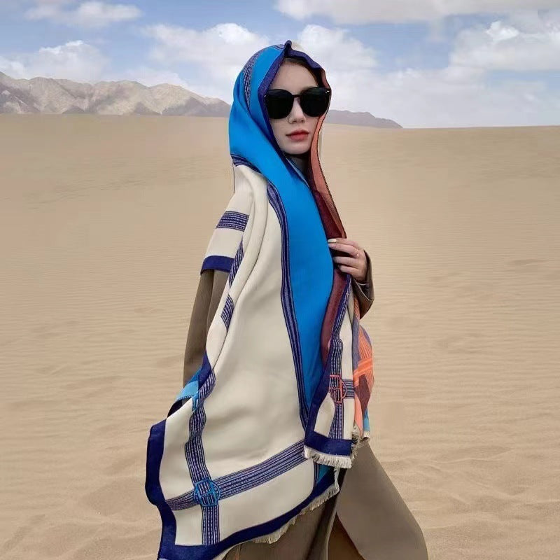 Korean Style Contrast Color Artificial Cashmere Scarf Women&