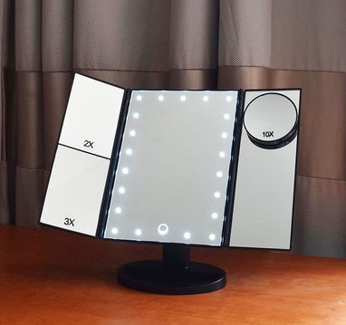 Foldable Magnifying Makeup Mirror with Lamp