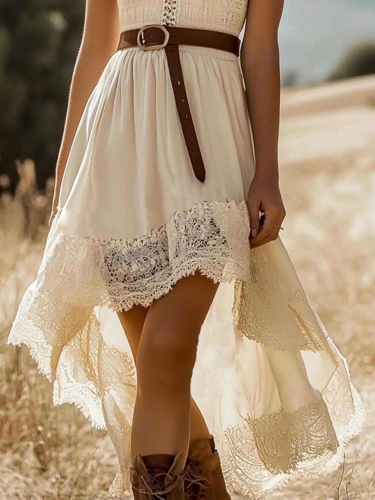 Lace Trim High-Low Sleeveless Dress