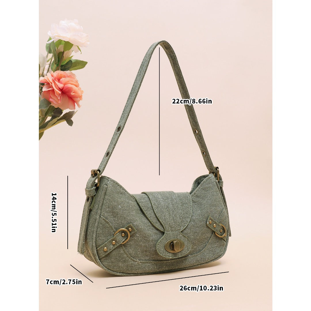Vintage Army Green Splicing Armpit Bag – Stylish Small Shoulder Purse, Versatile Spring Spice Girl Bag &amp; Handbag  hobo