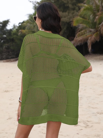 Hollow Out Collared Neck Cover-Up