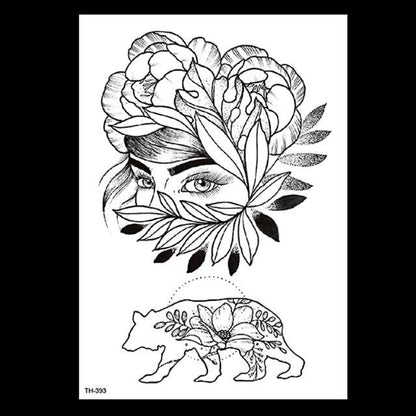49 Sheets Waterproof Temporary Black Sketches Flowers Tattoo Stickers Flower Rose Tattoos For Women Adults