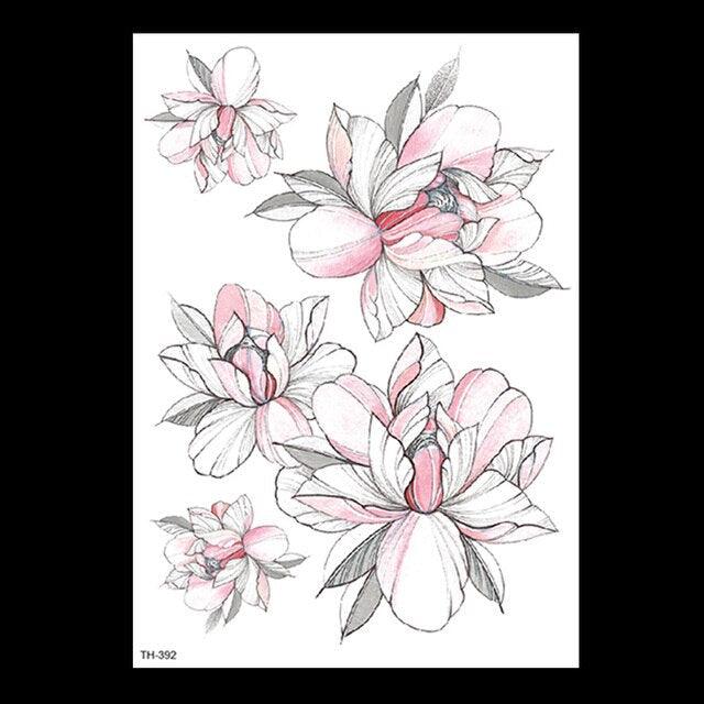 49 Sheets Waterproof Temporary Black Sketches Flowers Tattoo Stickers Flower Rose Tattoos For Women Adults