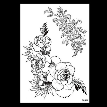 49 Sheets Waterproof Temporary Black Sketches Flowers Tattoo Stickers Flower Rose Tattoos For Women Adults