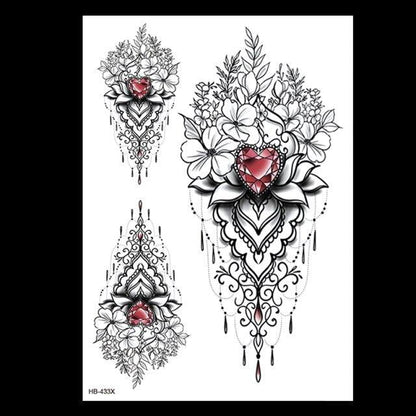 49 Sheets Waterproof Temporary Black Sketches Flowers Tattoo Stickers Flower Rose Tattoos For Women Adults