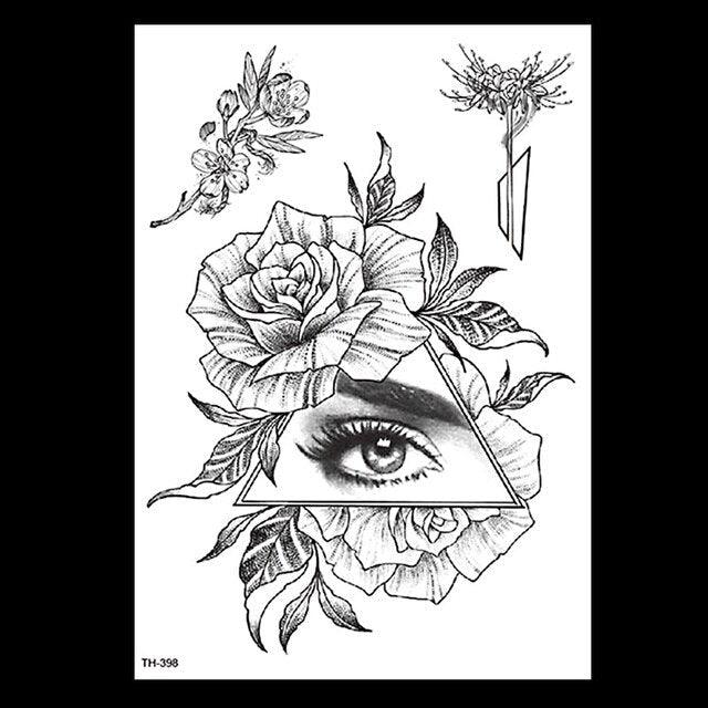 49 Sheets Waterproof Temporary Black Sketches Flowers Tattoo Stickers Flower Rose Tattoos For Women Adults