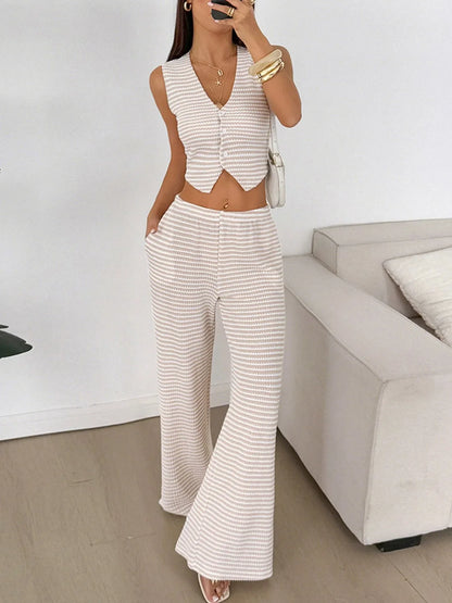 Striped Knit Vest and Pants Two-Piece Set