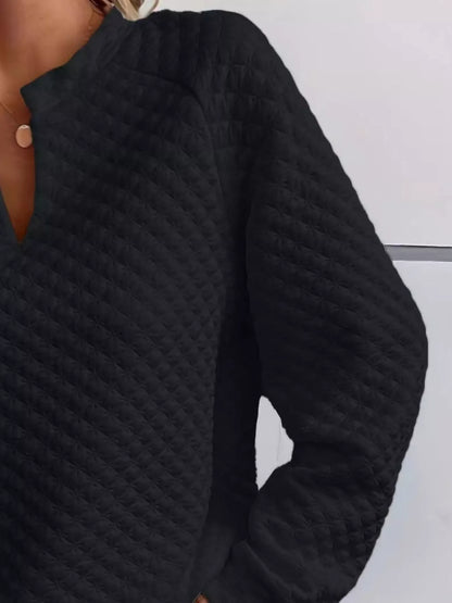 Notched Raglan Sleeve Sweatshirt