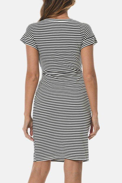 Tie Front Round Neck Short Sleeve Dress for Women