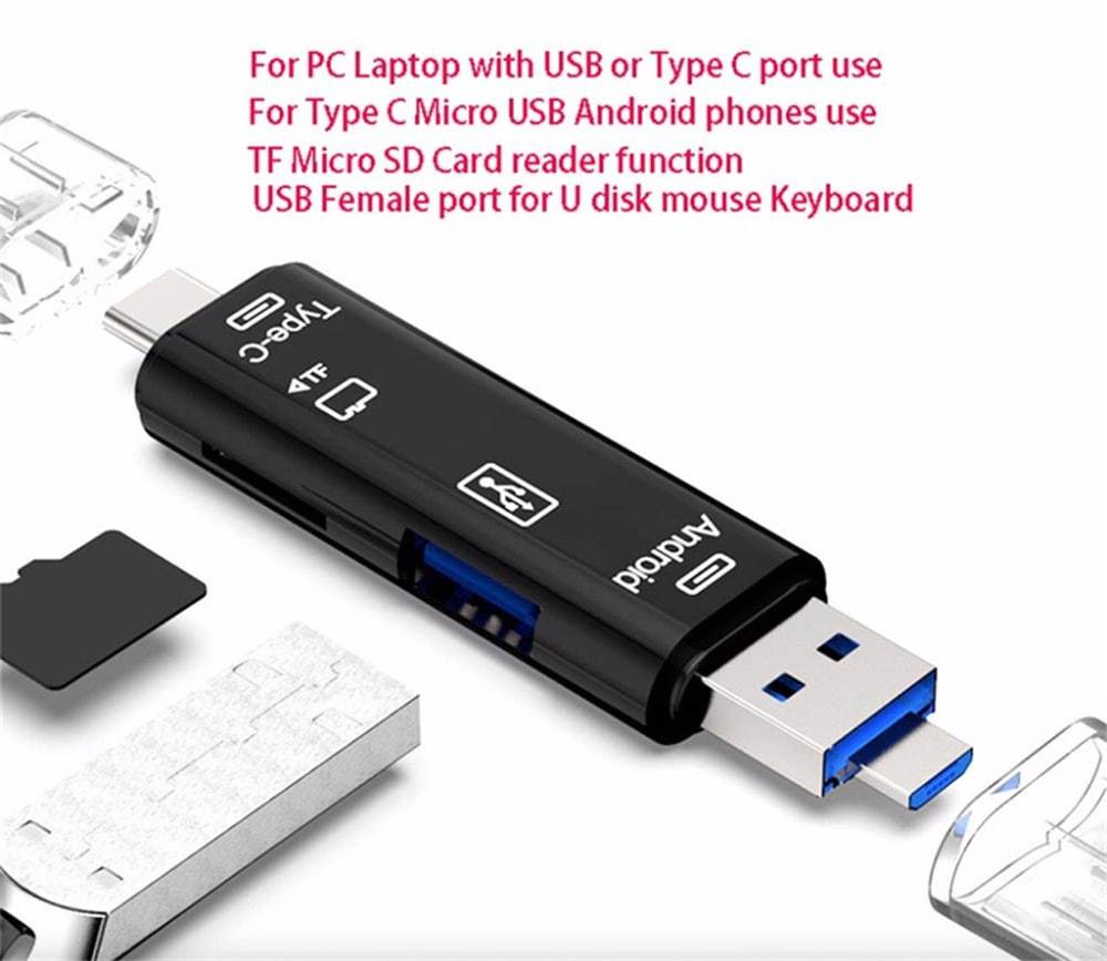 Type-C Micro USB to OTG Hub Adapter with TF Card Reader