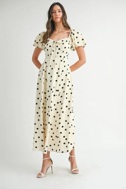 MABLE Polka Dot Puff Sleeve Midi Dress