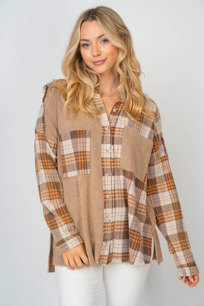 White Birch Full Size Contrast Plaid Button Down Shirt