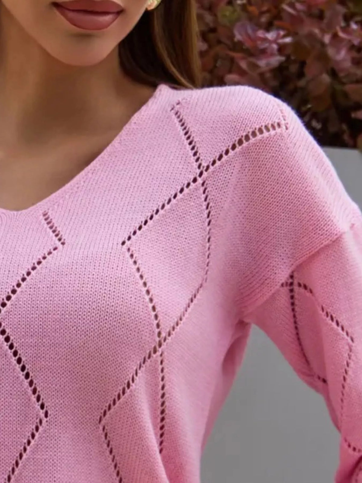Openwork V-Neck Sweater