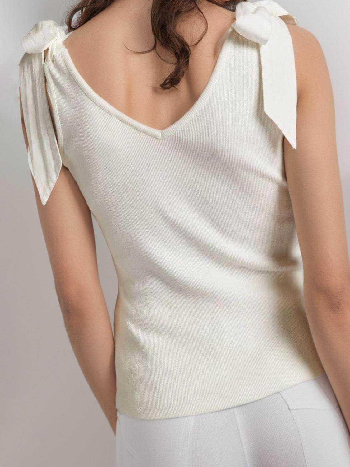 V-Neck Tie Shoulder Tank Top for Women with Stretch Fabric