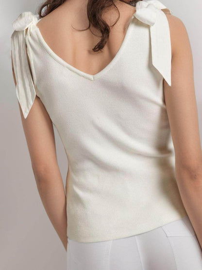 V-Neck Tie Shoulder Tank Top for Women with Stretch Fabric
