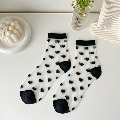 Women Socks New Fashion Long Transparent Cute Heart Thin Socks Female Summer Casual Sweet Funny Socks Stylish Ankle Socks For Women
